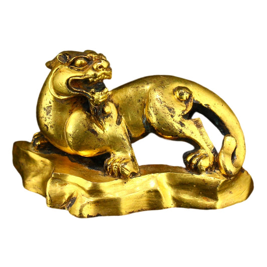 Vintage Chinese Gilt Gold Copper Fortune Unicorn Statue/Paperweight