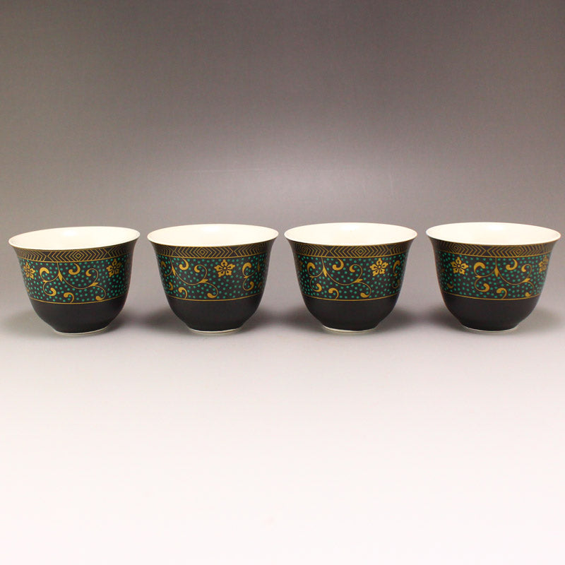 A Pair Four Gilt Gold Black Glaze Flower Design Porcelain Cups