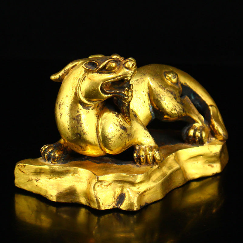 Vintage Chinese Gilt Gold Copper Fortune Unicorn Statue/Paperweight