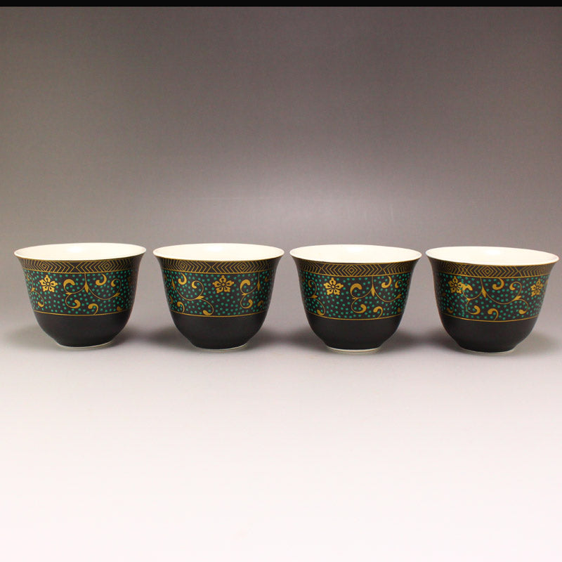 A Pair Four Gilt Gold Black Glaze Flower Design Porcelain Cups