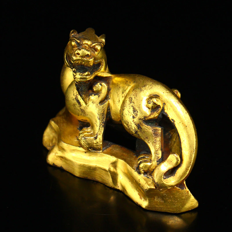 Vintage Chinese Gilt Gold Copper Fortune Unicorn Statue/Paperweight