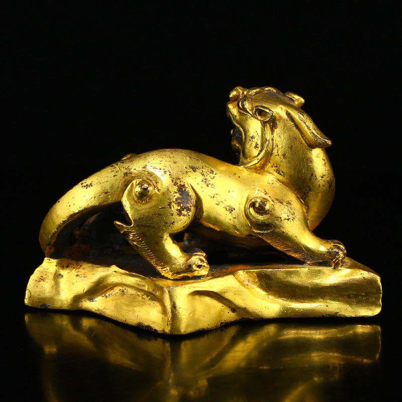 Vintage Chinese Gilt Gold Copper Fortune Unicorn Statue/Paperweight