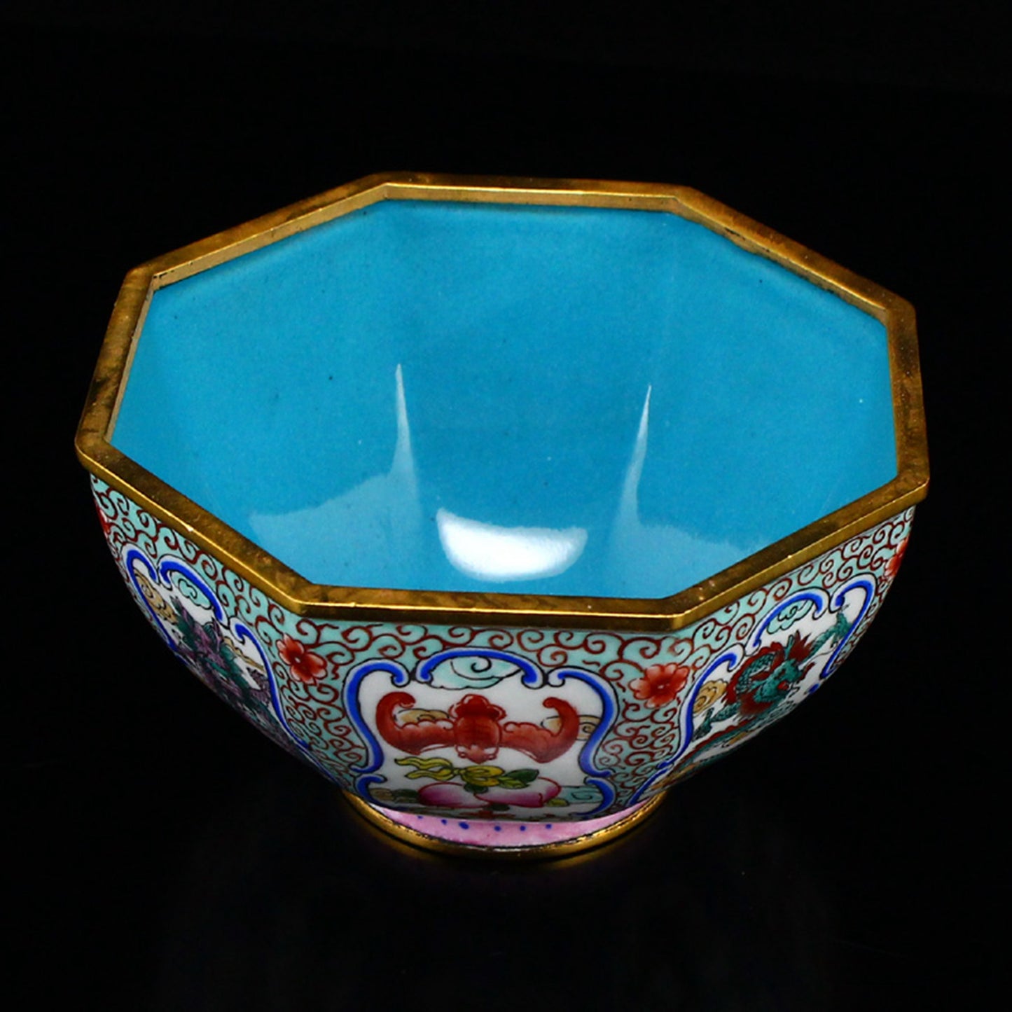 Chinese Gilt Edge Copper Enamel Dragon & Bat Design Bowl