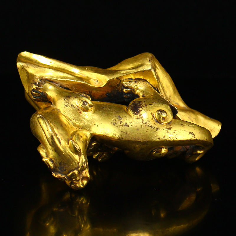 Vintage Chinese Gilt Gold Copper Fortune Unicorn Statue/Paperweight