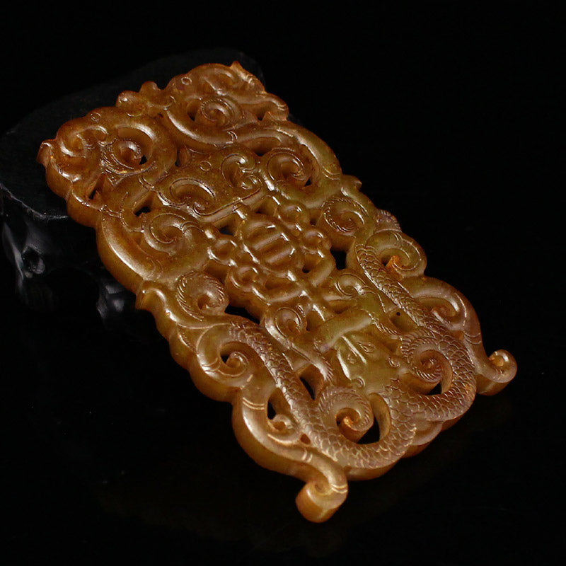 Vintage Openwork Hetian Jade Carved Chi Dragon Jade Bi