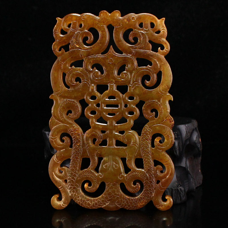 Vintage Openwork Hetian Jade Carved Chi Dragon Jade Bi