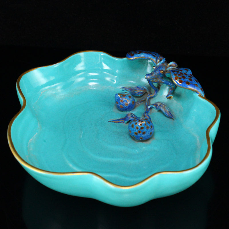 Vintage Chinese Gilt Edge Turquoise Glaze Fortune Bat Porcelain Brush Washer