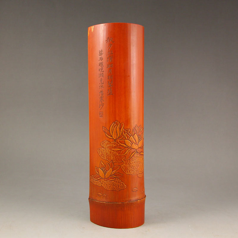 Old Bamboo Lotus Flower Design Arm Rest