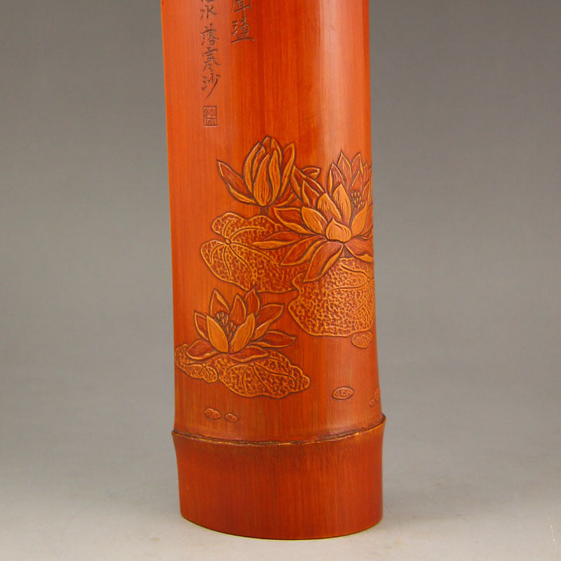 Old Bamboo Lotus Flower Design Arm Rest