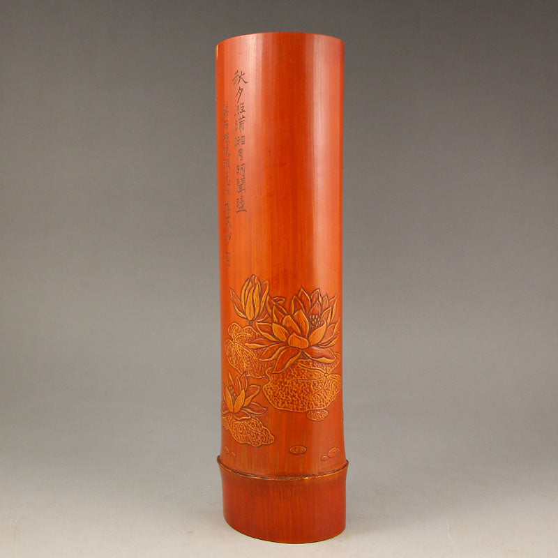 Old Bamboo Lotus Flower Design Arm Rest