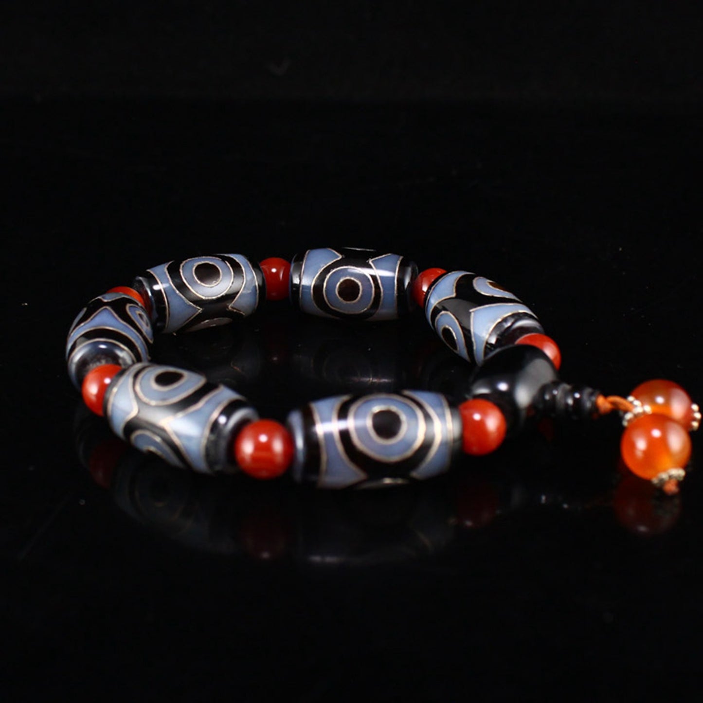 Tibetan DZI Agate Inlay Silver Wire Prayer Bracelet