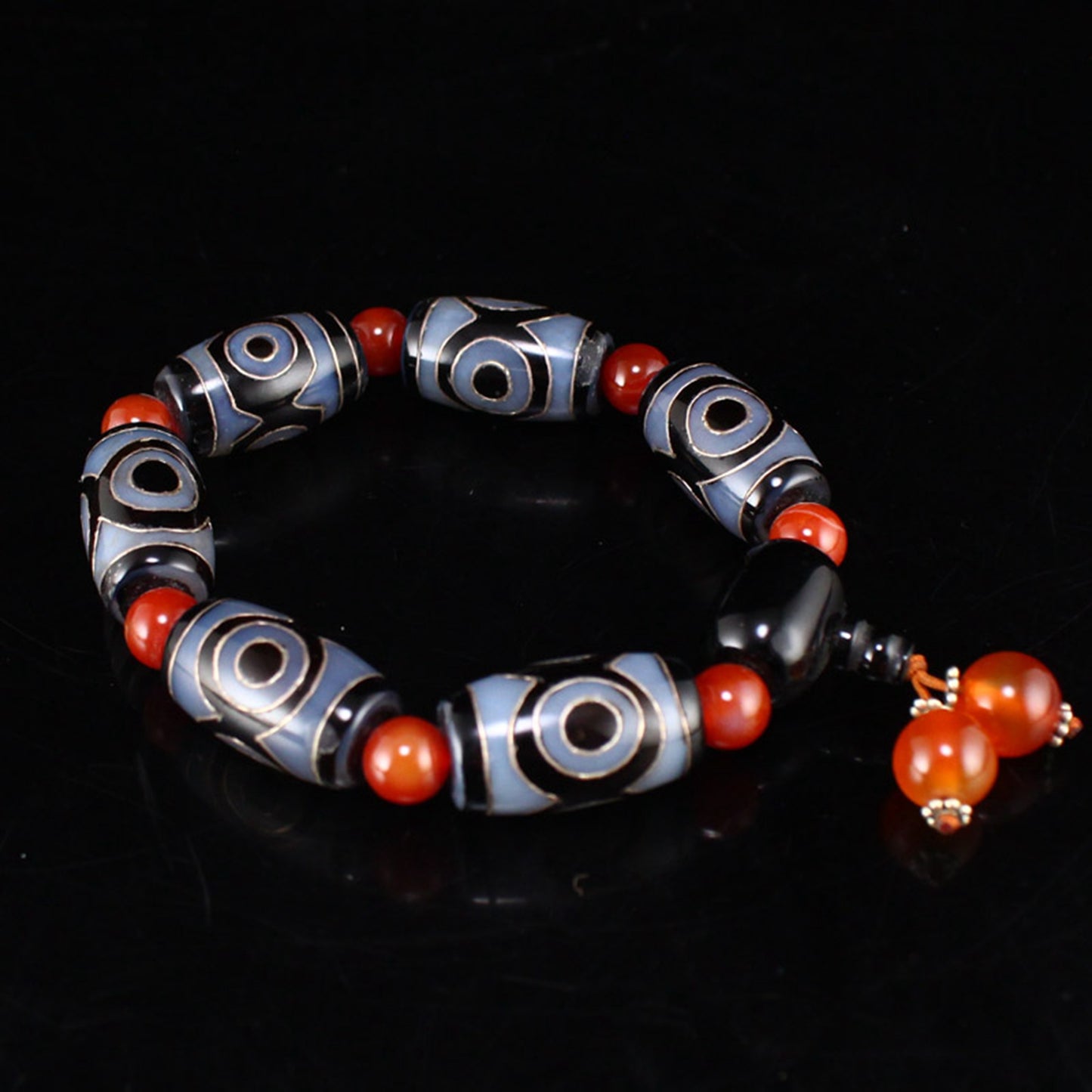 Tibetan DZI Agate Inlay Silver Wire Prayer Bracelet