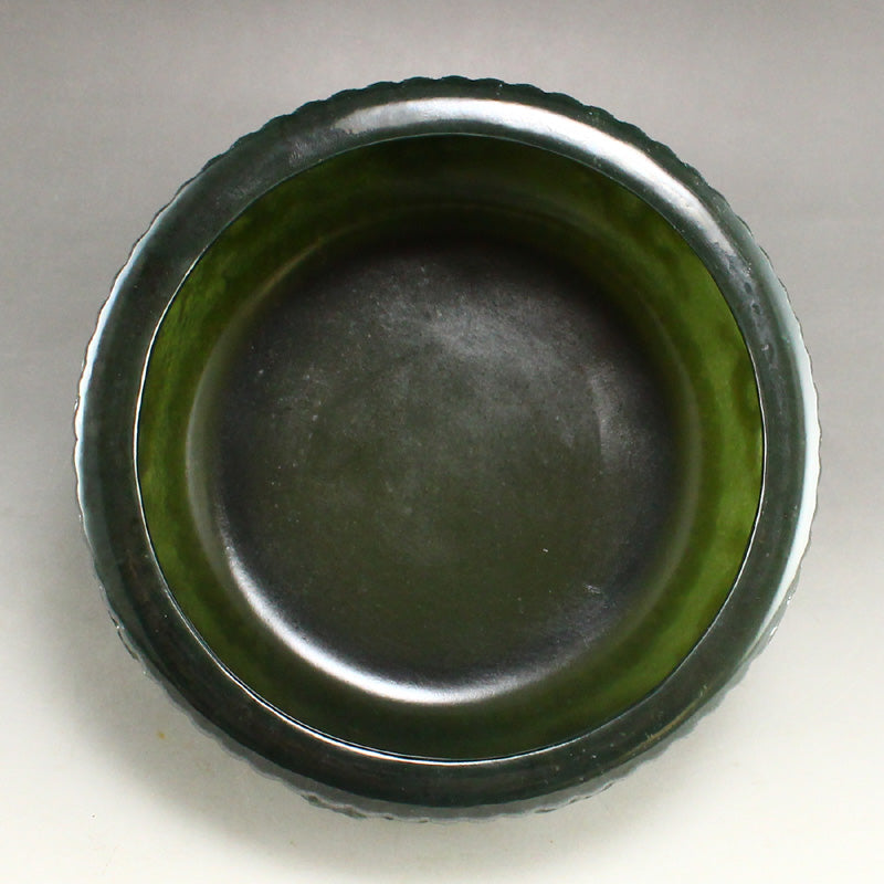 Chinese Green Hetian Jade Low Relife Nine Dragon Brush Washer w Certificate