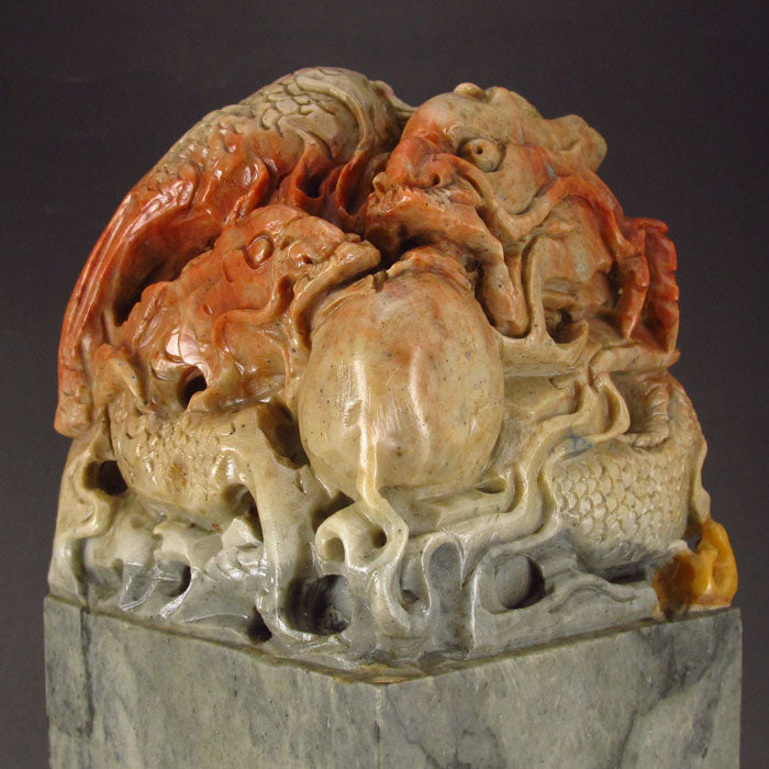 8.3 kg Chinese Shoushan Stone Dragon & Fireball Seal Statue