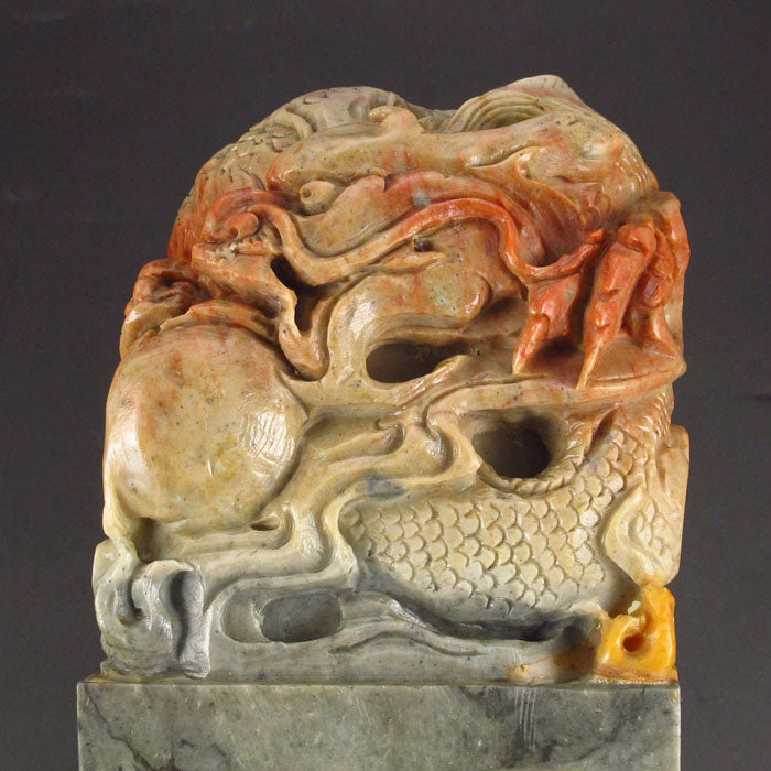 8.3 kg Chinese Shoushan Stone Dragon & Fireball Seal Statue