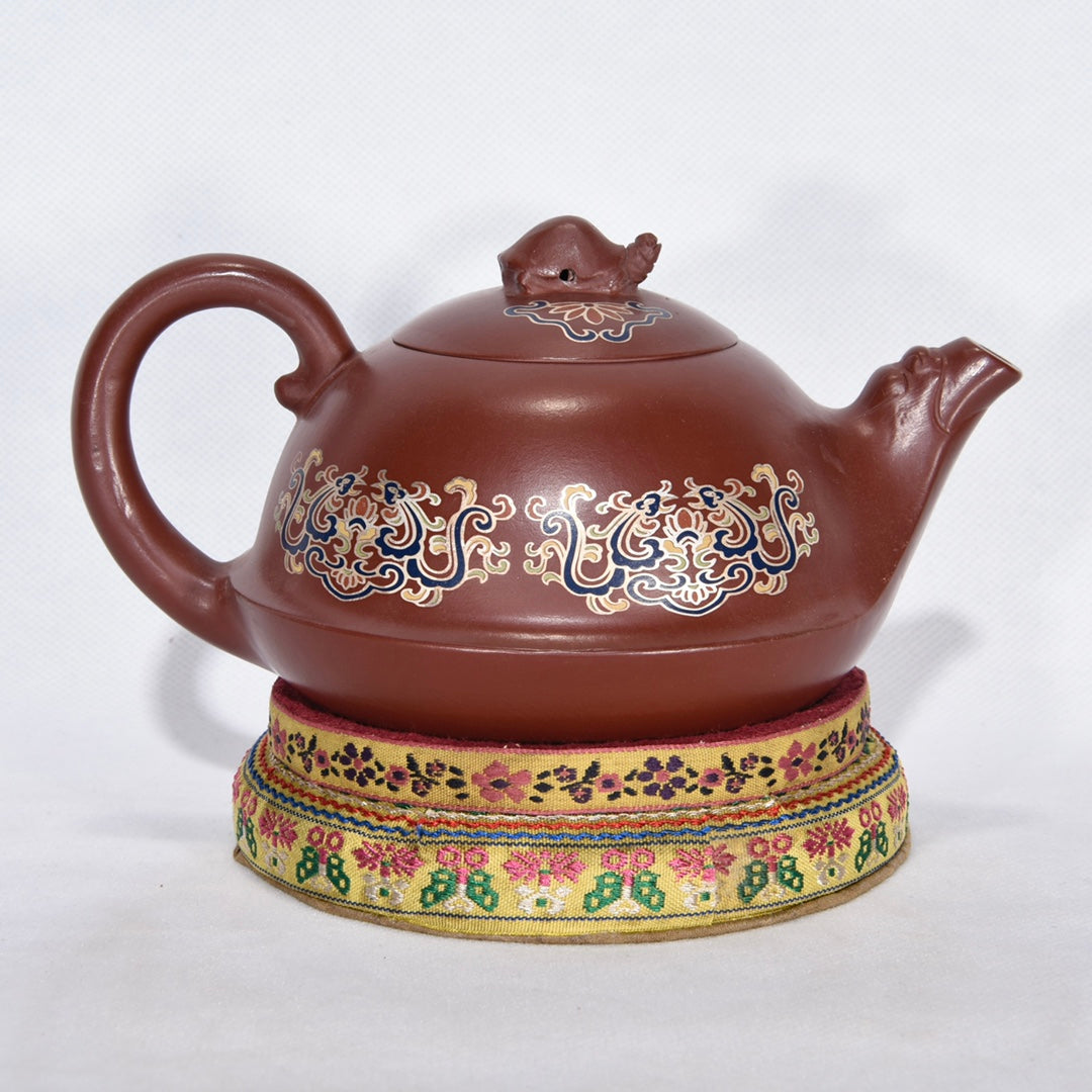 Chinese Gilt Gold Famille Rose Yixing Zisha Clay Turtle Teapot w Box