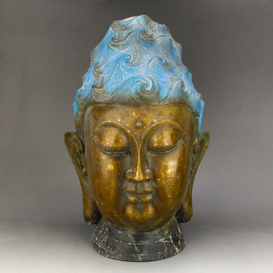 Vintage Chinese Gilt Gold Bronze Kwan-yin Head Statue