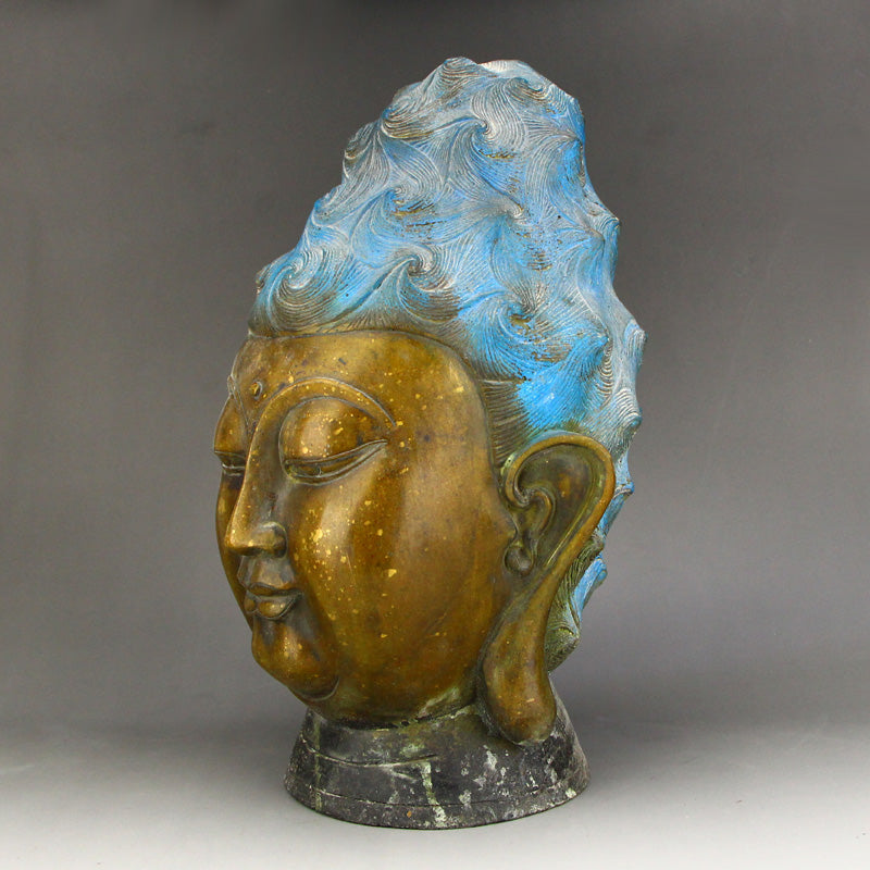 Vintage Chinese Gilt Gold Bronze Kwan-yin Head Statue