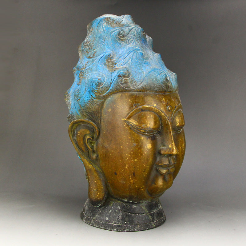 Vintage Chinese Gilt Gold Bronze Kwan-yin Head Statue