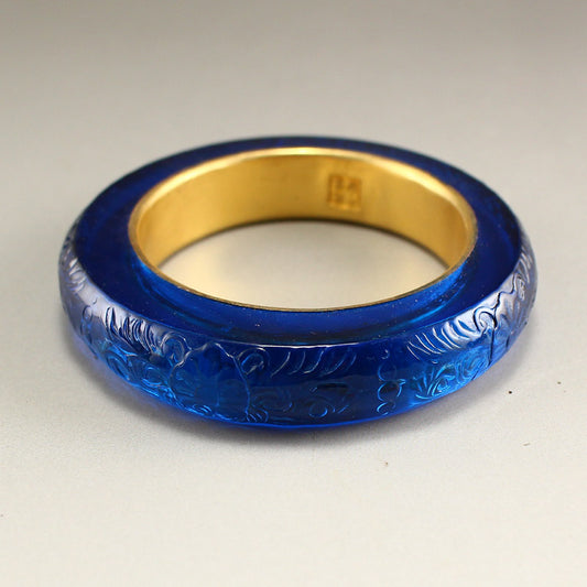 Inside Diameter 57mm Beautiful Inlaying Gold Edge Blue Peking Glass Bracelet
