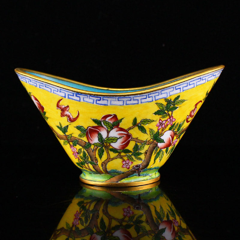 Chinese Gilt Gold Bronze Enamel Peach & Bat Cup