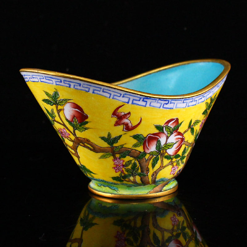 Chinese Gilt Gold Bronze Enamel Peach & Bat Cup