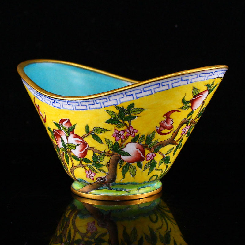 Chinese Gilt Gold Bronze Enamel Peach & Bat Cup