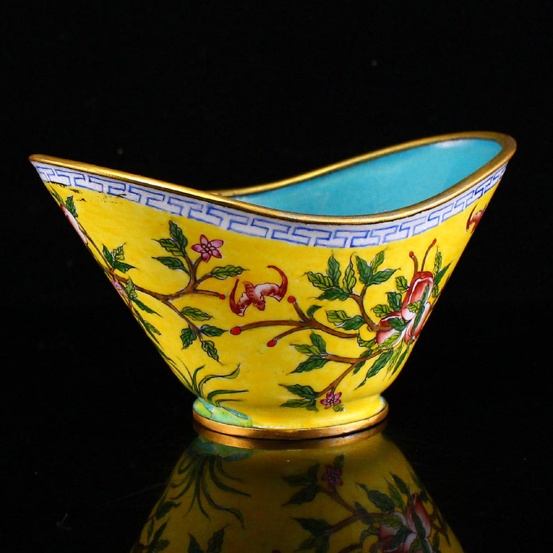 Chinese Gilt Gold Bronze Enamel Peach & Bat Cup