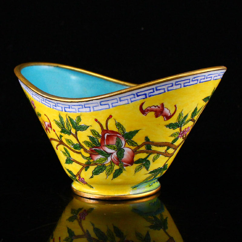 Chinese Gilt Gold Bronze Enamel Peach & Bat Cup