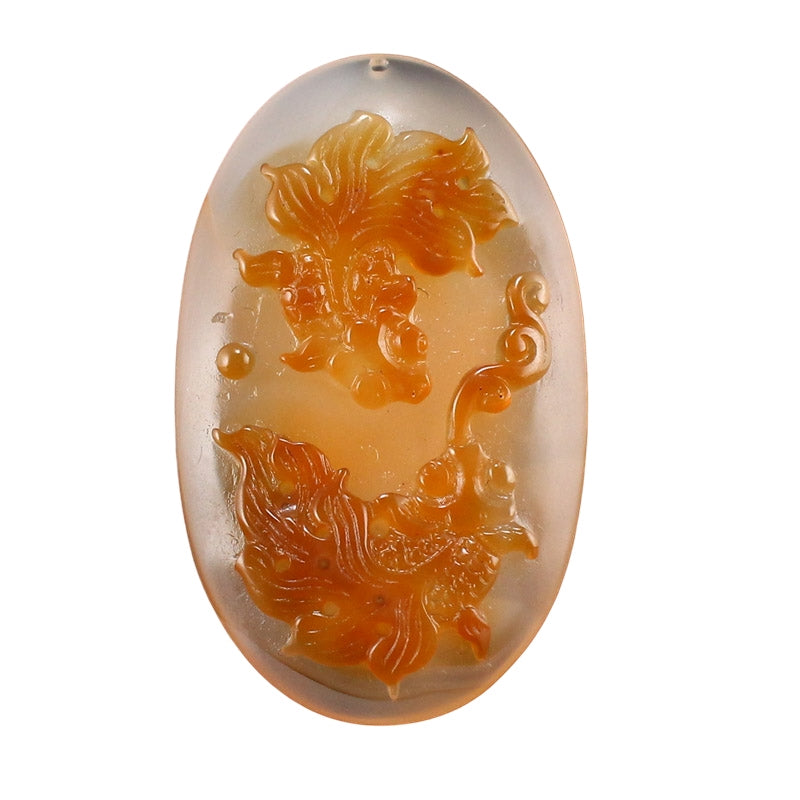 Chinese Natural Agate Low Relief Goldfish Pendant w Certificate