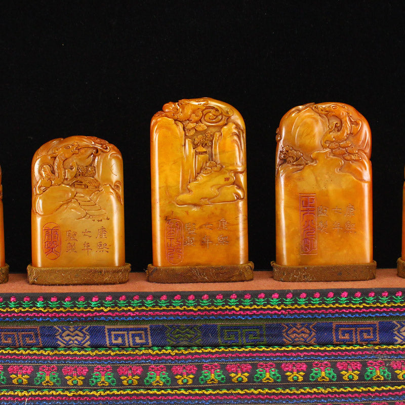 A Set Seven Chinese Tianhuang Stone Seals w Box