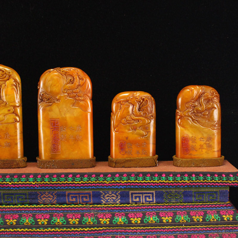 A Set Seven Chinese Tianhuang Stone Seals w Box