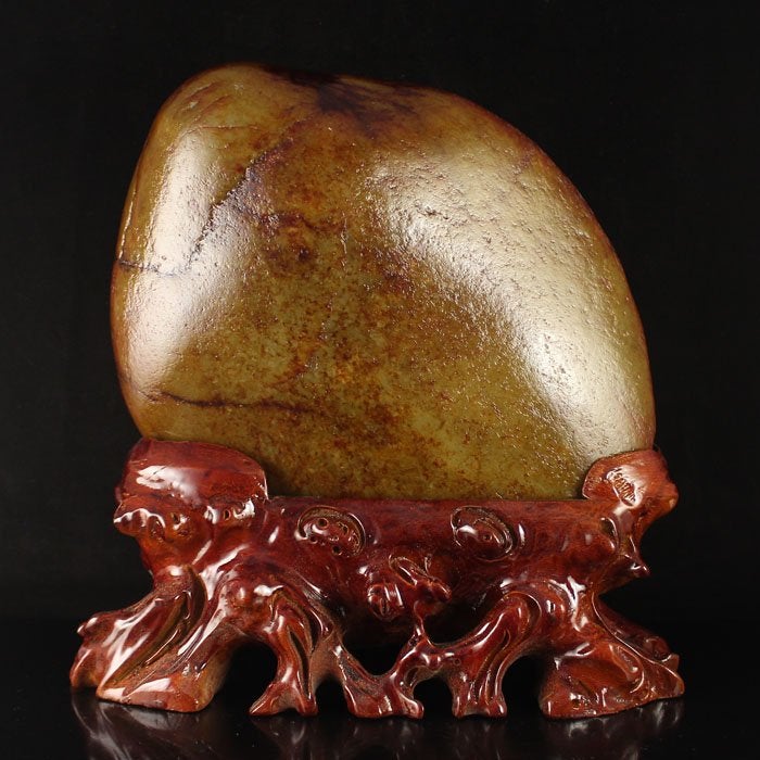 Chinese Natural Hetian Jade Peony & Magpie Statue