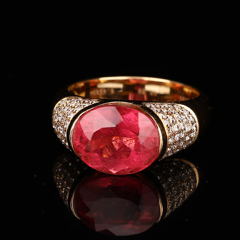 Superb 18K Gold Inlay Ruby & Diamond Ring