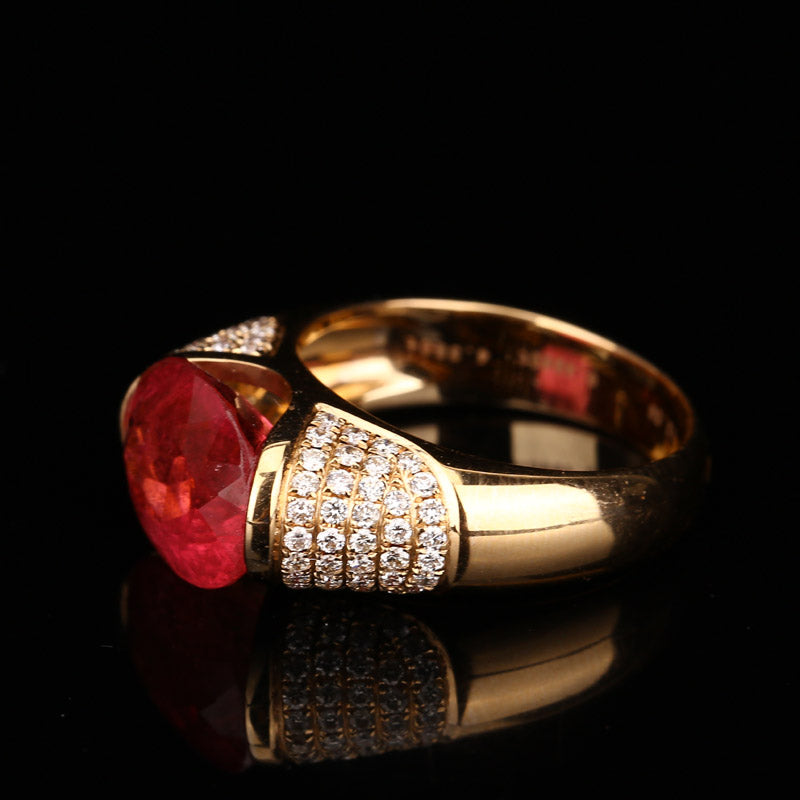 Superb 18K Gold Inlay Ruby & Diamond Ring