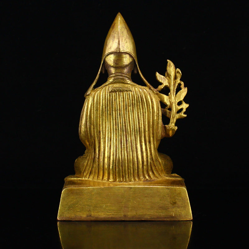 Vintage Tibetan Buddhism Gilt Gold Red Copper Tsongkhapa Statue