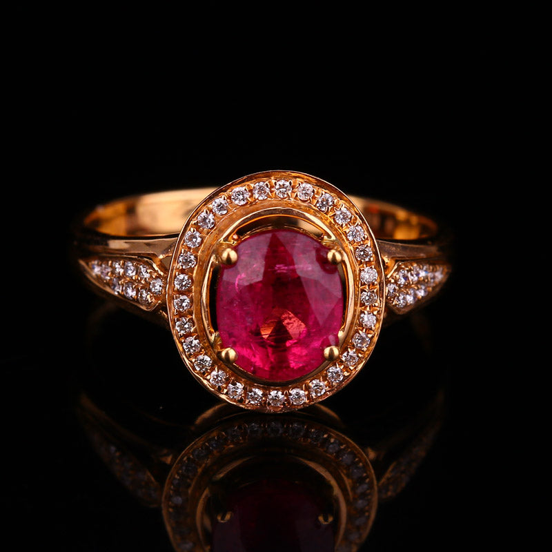 18K Solid Gold 1.25ct Ruby 0.139ct Natural Diamonds Ring