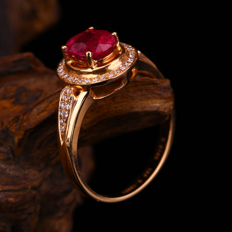 18K Solid Gold 1.25ct Ruby 0.139ct Natural Diamonds Ring