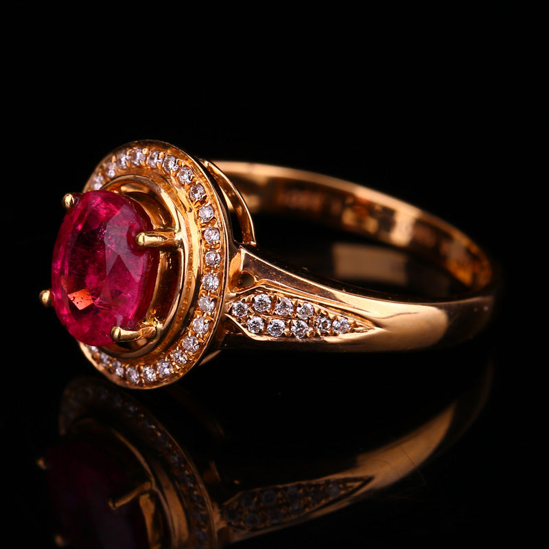 18K Solid Gold 1.25ct Ruby 0.139ct Natural Diamonds Ring