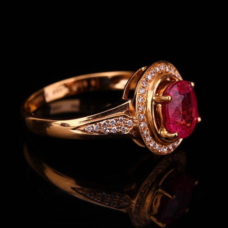 18K Solid Gold 1.25ct Ruby 0.139ct Natural Diamonds Ring