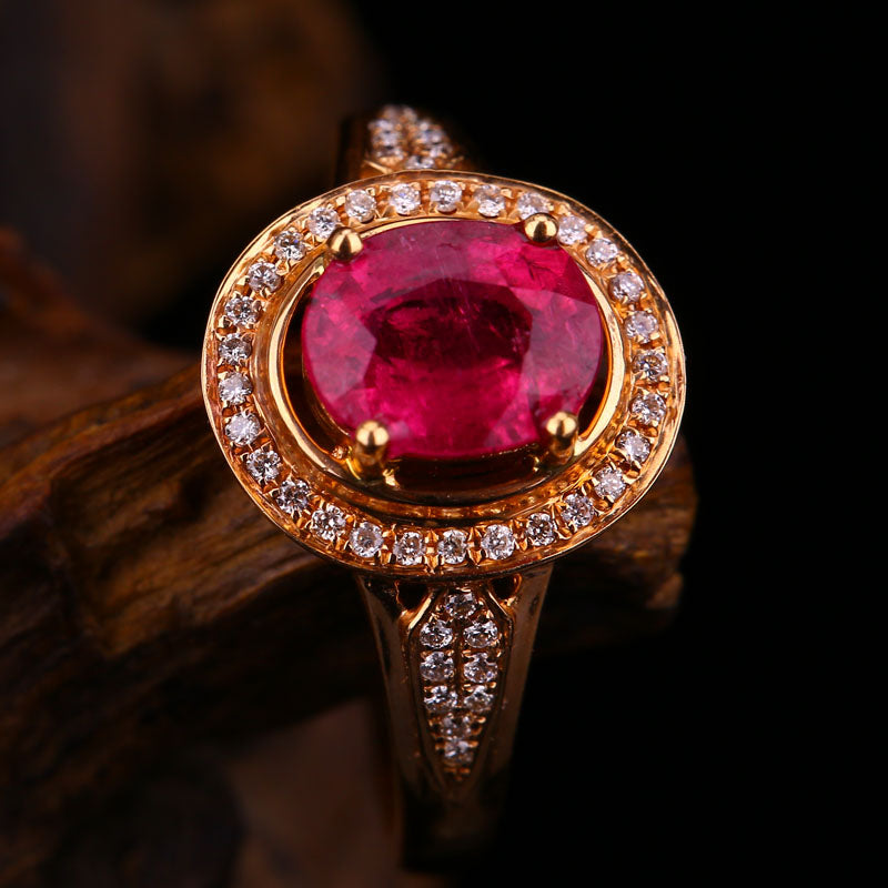 18K Solid Gold 1.25ct Ruby 0.139ct Natural Diamonds Ring