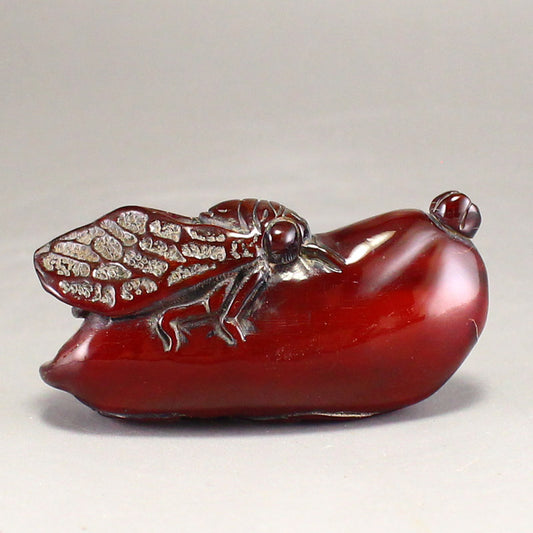 Chinese Ox Horn Carved Cicada Pendant