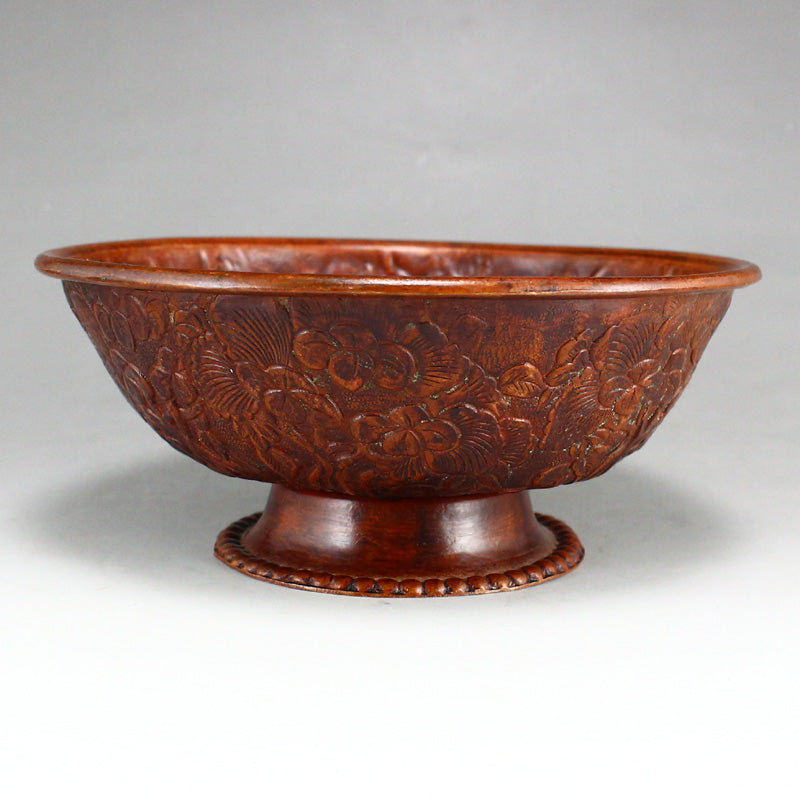 Old Chinese Copper Flowers & Birds Design Bowl