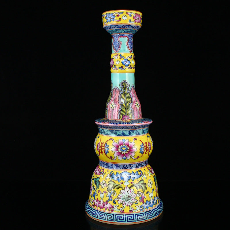 A Pair Chinese Gilt Edges Famille Rose Porcelain Candlesticks