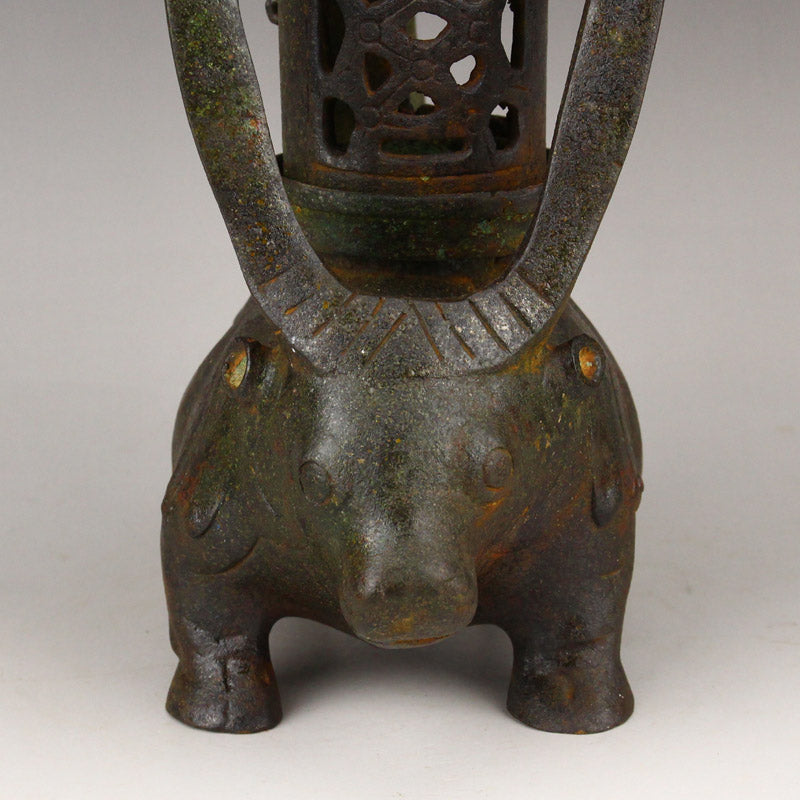 Vintage Chinese Bronze Ox Oil Lamp