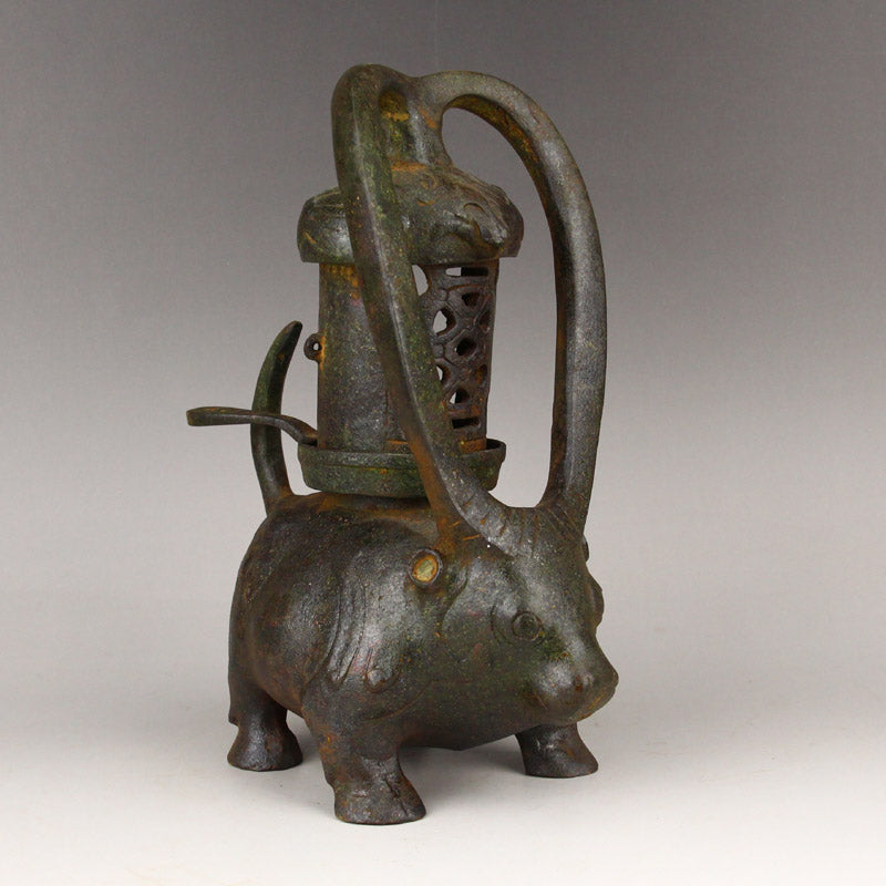 Vintage Chinese Bronze Ox Oil Lamp