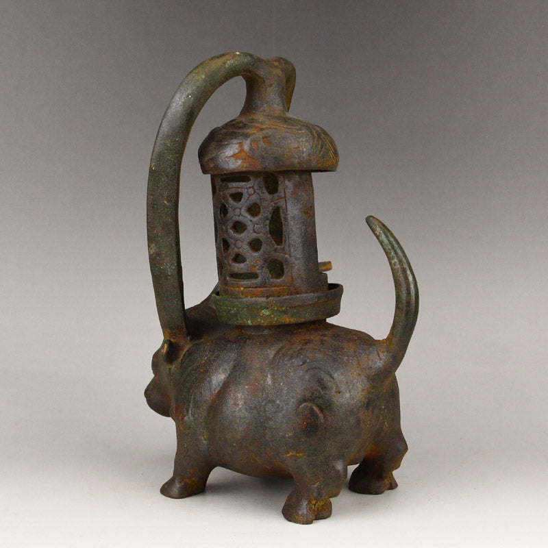 Vintage Chinese Bronze Ox Oil Lamp