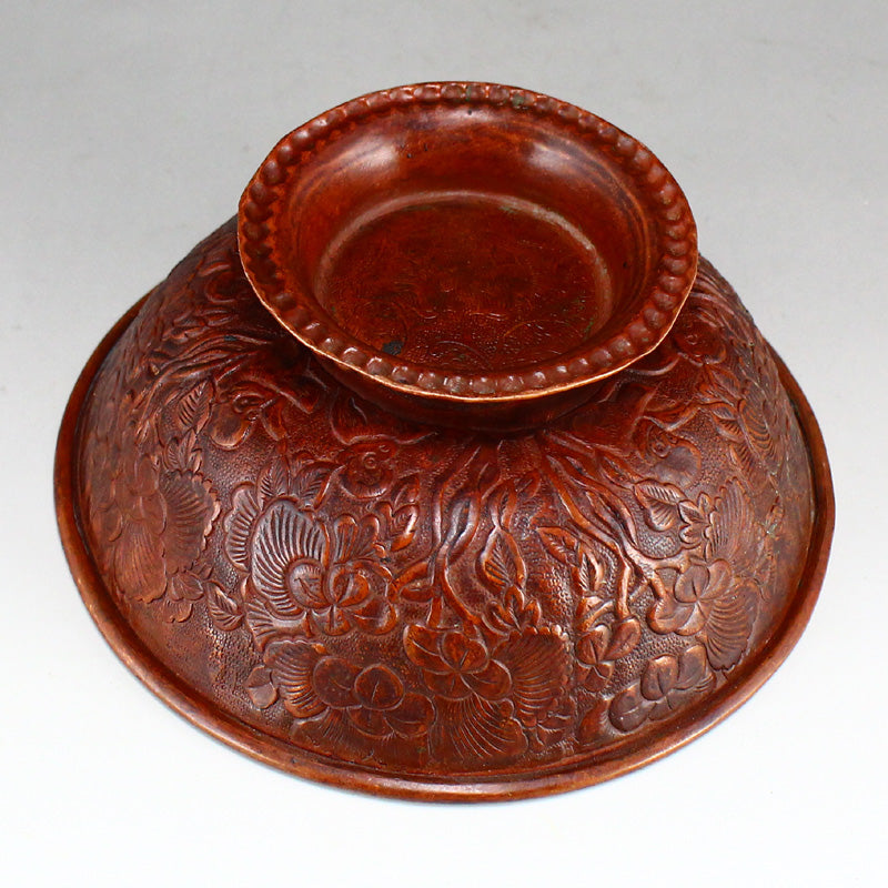 Old Chinese Copper Flowers & Birds Design Bowl