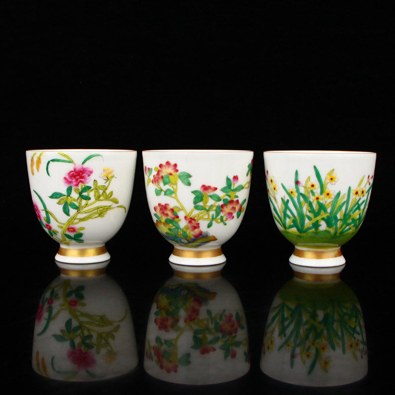 A Set Twelve Chinese Famille Rose Flowers Design Porcelain Cups