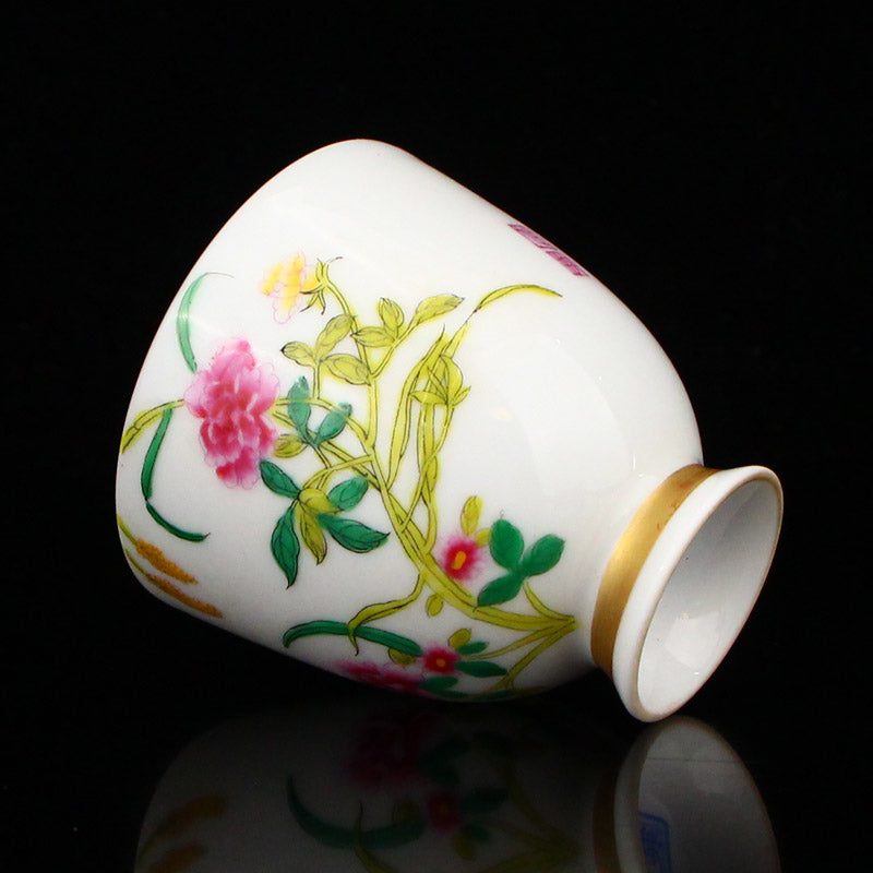 A Set Twelve Chinese Famille Rose Flowers Design Porcelain Cups